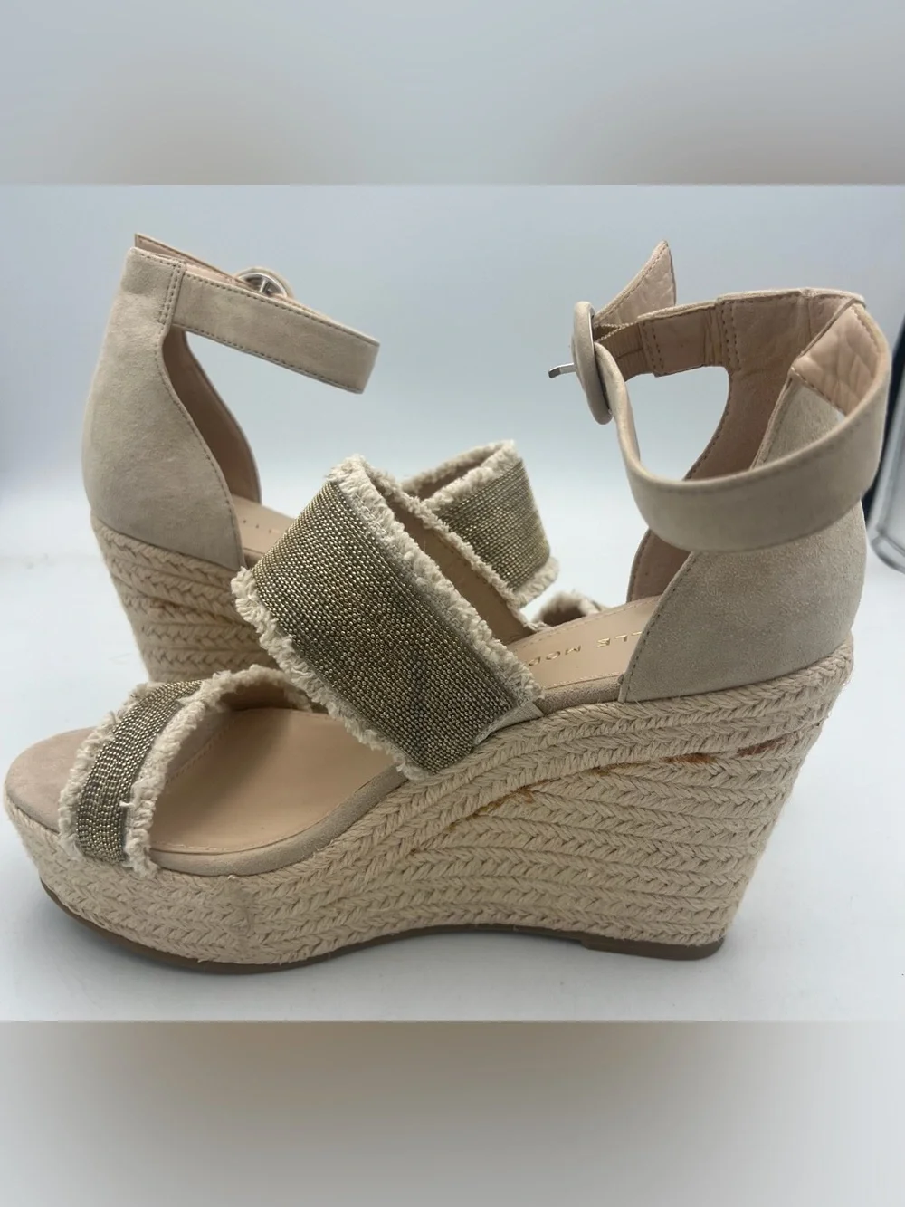 Pelle Moda Espadrille Suede Platform Wedge Sandals Woven Straps  Size 8.5M NEW